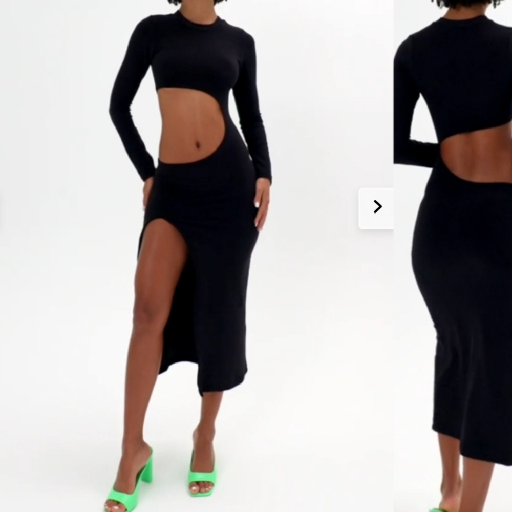 Frankie's Carolina Black Softest Mm Minimalist cut out slit dress M